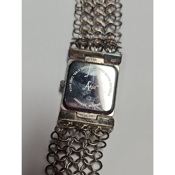 Vintage Aria Sterling Silver Wrist Watch With Mesh Bracelet Band main image 7